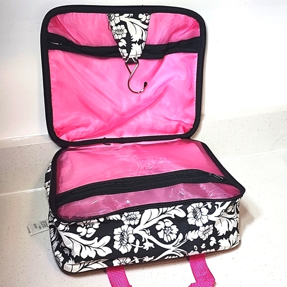 Hanging Toiletry Travel Bag. Pink, Black And White Floral New - Picture 7 of 7